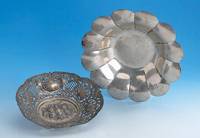 Anbietschale, wohl deutsch 30er Jahre, 800er Silber, total ca, 280 g, Barockstil, Fond mit halbplast. FrÜchten, Fahne mit Durch- brucharbeit, ...