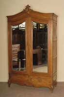 Kleiderschrank, Belgien, um 1900, Louis Philippe, Eiche massiv, 2-tÜriger Spiegelglasschrank, mit facettiertem Glas, Rahmenprofilleiste, Kopfteil ...
