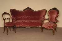 Salongruppe, westdeutsch, um 1840/50, wohl NiederhÖfer, bestehend aus Sofa, 2 Sessel und 5 StÜhle, Gestell Buche, Weichholz bzw. Schauteile ...