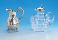 Kristallkaraffe, SchwÄbisch GemÜnd um 1910, Hugo BÖhm, Sterling Silber-Deckel, Scharnier, Kristallglas geschnitten und geschliffen, H ca. 22 cm