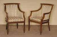 Armlehnstuhl, deutsch, um 1900, Empirestil, Palisander massiv, z.T. furniert, konische Beine, mit Intarsien eingelegt, Rahmen mit Fadenintarsien, ...