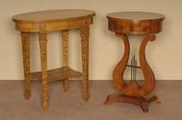 NÄh- bzw. Beistelltisch, deutsch, um 1820/30 , reines Biedermeier, mit Lyra- und SÄulenelementen, original Schubladen, dickes ...