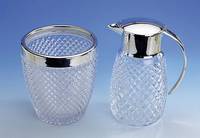 Set Wasserkanne und SektkÜhler, Kristallglas, Wasserkanne WMF, 30er Jahre, versilbert, mit orig. Glaseinsatz, SektkÜhler 835er Silber, Lutz und ...