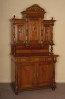 Aufsatzbuffet, deutsch, um 1900, Jugendstil, Eiche massiv, auf KugelfÜßen, Unter- und Oberteil Lisenen mit gedrechselten vorgesetzten ...