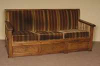 Sofa, deutsch/wohl MÜnchen, um 1800, Eiche massiv, unter der Polsterung 3 Schubladen, RÜckenlehne mit verschiedenen FÜllungen aus dem Vollholz, ...