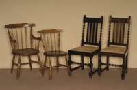 Sitzensemble, wohl Belgien, um 1900, bestehend aus 3 StÜhle und 1 Armlehnstuhl, flÄmisch, bÄuerlich, Buche massiv, SitzflÄche RÜster massiv, ...