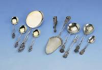 Eisbesteck, Koch & Bergfeld um 1900, 800er Silber teilvergoldet, bestehend aus 1 großem VorlegelÖffel und 12 DessertlÖffel, Gew. ca. 245 g