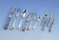 Dessert-/Obstbesteck fÜr 12 Personen, deutsch um 1900, wohl Lutz & Weiß Pforzheim, Griffe 800er Silber, Gebr.-Teile Metall vergoldet (ber.), ...