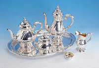 5-teiliges Kaffee- und Teeservice, deutsch, 800er Silber, Bruckmann & SÖhne Heilbronn, um 1900, Vertreiber: L. Oppenheim, Pforzheim, Barockstil, ...
