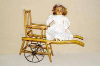 Puppe, ungemarkt, um 1900/10, Kopf wohl Zelluloid, KÖrper und Beine Ziegenleder gestopft, Unterarme Biskuitporzellan, Nase lt. eingedrÜckt, ...