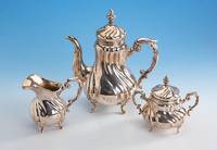 3-teiliges Kaffeeservice, 925er Silber, Emil Hermann Waldstetten, Barockstil, jew. 4 FÜße, goudroniert, best. aus: Kanne, Deckel seitl. m. ...