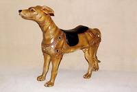 Ausgefallene Karruselfigur, Windhund, 2. HÄlfte 20. Jh., Holz, geschnitzt, bunt gefasst, l. Gebr.-Spuren, H. ca. 67 cm