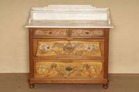 Waschkommode, deutsch, um 1900/02, Jugendstil, Korpus Kiefer massiv, ausgesuchtes Holz, schÖne Maserung, Front mit Brandmalerei und partiell bunt ...