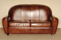 Ledersofa, deutsch, im Stil von 1930, ArtDeco-Stil, brauner Schafslederbezug, mit herausnehmbaren Kissen, schlichte AusfÜhrung, Gebrauchsspuren, ...