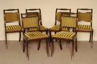 6 StÜhle, England, um 1950, Sheratonstil, Mahagoni massiv, gebogene Beine, aufwendig gedrehte RÜckenstrebe, stabil, Gebrauchsspuren , ca. ...