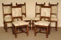 6 StÜhle, Holland, um 1880, Eiche massiv, elegante FÜße in Flaschenform, verstrebt, gerade RÜckenlehne, mit LÖwenkÖpfen dekoriert, Polsterung ...