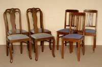4 HochlehnstÜhle, deutsch, um 1910, Eiche massiv, gebogene Beine und RÜckenlehne, Polsterung und Bezug sekundÄr, stabil, restauriert, ...
