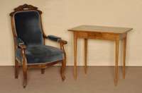 Stuhlsessel, deutsch, um 1880/90, Barockstil, Lehne mit Akanthusblatt- bzw. Linearverzierung, Polsterung z.T. alt belassen, muß erneuert werden, ...