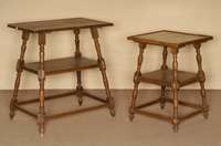 2 Blumen- bzw. Ablagetische, deutsch, um 1890/1900, Korpus Weichholz, 1 Teil Buche massiv und Eichefurnier, 1 Teil Nußbaum massiv, ...