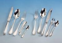 37-teiliges Besteck CHRISTOFFLE, Paris, schwere, versilberte QualitÄt, best. aus: 6 MenuelÖffel, 6 Menuegabeln, 6 Menuemesser, 6 Kuchengabeln, ...