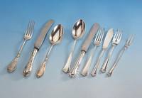 Besteck fÜr 6 Personen, 800er Silber, deutsch, best. aus: 6 Messer (Klingen Stahl, Griffe gefÜllt), 6 Gabeln, 6 LÖffel, 6 Fischgabeln, 6 ...
