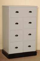 Kontorschrank, Frankreich, um 1920, Massivholz, grau und schwarz gefaßt, sieben gerÄumige SchÜbe, MetallbeschlÄge, Alters- und ...