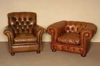 Ledersessel, England, um 1960, Chesterfield, auf KugelfÜßen, Rindsleder genoppt und geheftet, hellbraunes Leder, Gebrauchsspuren, ca. 88x92x80 ...