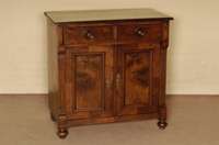 Halbschrank, deutsch, um 1880, GrÜnderzeit, Korpus Weichholz, Nußbaumfurnier, auf KugelfÜßen, 2 TÜren und 2 Schubladen, Inlets mit ...