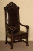 Prunksessel, deutsch, um 1890, Danziger Barockstil, Eiche massiv, mit TatzenfÜßen, verstrebt, Armlehnen mit Flachschnitzereien, prunkvolle ...