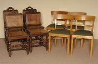 4 StÜhle, Frankreich, um 1880, Eiche massiv, Stuhlunterbau vielfÄlltig gedrechselte SÄulenkonstruktion, RÜckenlehne gerillt, Abschluß mit ...