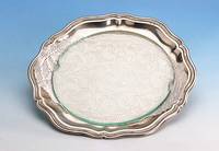Anbietschale, 800er Silber, Rillenrand, ca. 535 g, D. ca. 30 cm, mit Glasplatte