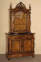 Vitrinenaufsatzschrank, Holland, um 1860, Wilhelm III, Korpus Weichholz/Hartholz, Nußbaum- bzw. Wurzelnußfurnier, abgeschrÄgte Ecken, mit ...