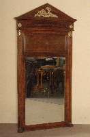 Großer Spiegel, deutsch, um 1870, Empirestil , Korpus Weichholz, Mahagonifurnier, mit original Spitzgiebel, aufwendige Bronzeapplikationen, ...