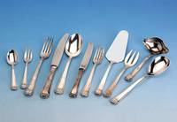 Besteck fÜr 12 Personen, 90er Silberauflage, um 1938, Art-Deco, best. aus: 12 Menuega- beln, 12 MenuelÖffel, 12 Menuemesser, 12 ...