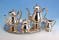 Kaffee- und Teeservice auf Tablett, 835er Silber, deutsch, Lutz & Weiß, 30er Jahre, best. aus: Kaffeekanne, H. ca. 26.5 cm, Teekanne, H. ca. ...