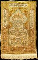 Hereke Seide Antik (signiert), Türkei, rein e Pflanzenfarben, um 1900/1910, feine glanzrei che reine Naturseide, ca. 77 x 53 cm (sehr sel tenes ...