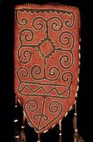 Ok-Bash-Filztasche mit Stickerei und Rosshaar- Behang, zum bedecken der Jurte-Dachsparrenende n auf der Wanderung.Antik, Turkestan, 19.Jhd. ...