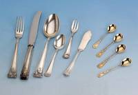 Besteck, 800er Silber, fÜr sechs Personen, bestehend aus: 6 Messern, 6 Gabeln, 6 LÖffel, 6 KaffeelÖffel, 1 VorlegelÖffel, 2-teiliges ...