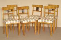 6 StÜhle, nach sÜddeutschem Vorbild von 1820/30, Biedermeier, Kirschbaum massiv, Kirschbaumfurnier, geschwÄrzte LÄngsstreben, wohnfertig, ...