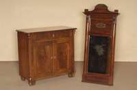Halbschrank, deutsch, um 1880, Louis- Philippe, Korpus Weichholz, Mahagonifurnier, 1 Schublade, geschwungene Deckplatte, schlichtes MÖbel, ohne ...