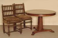 Runder Tisch, England, um 1820, Mahagoni massiv, 8-eckiger SÄulenfuß, in Tatzen auslaufend, massive Platte neu lackiert, Gebrauchsspuren, H. ca. ...