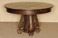 Ausziehtisch, deutsch, um 1900/10, Weichholz und Eiche massiv, Mittelteil SÄule mit 4 -facher Verzierung, ausziehbar mit 2 EinlegebÖden, schwere ...