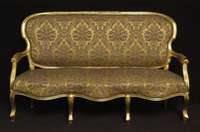 Sofa, deutsch, um 1960, Louis-Philippe-Stil, Buche massiv, goldfarben gefaßt, Polsterung und Bezug sekundÄr, elegantes MÖbel, Gebrauchsspuren, ...