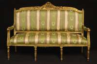 Sofa, Frankreich, um 1960, Louis-XV-Stil, Buche massiv, goldfarben gefaßt, Polsterung und Bezug sekundÄr, elegantes MÖbel, Gebrauchsspuren, ...