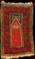 Kleiner Alter Yahyale Gebetsteppich, Türkei , reine Pflanzenfarben, um 1910/1920, Wolle au f Wolle, ca. 125 x 80 cm (seltenes kleines Ma? ), grobe ...