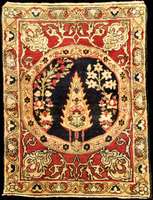 Seltener Kerman Lawer Antik (Poshti) mit Leben sbaummedallion, Südpersien, reine Pflanzenf arben, 19.Jahrhundert (um 1880/1890), feine al te Wolle ...