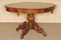 Ovaler Tisch, Holland, um 1860, Wilhelm III, Platte und FÜße massiv Mahagoni, Zarge furniert, balusterfÖrmiger Fuß, 4-fach ausladend, mit ...