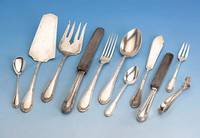 122-teiliges Besteck, 90er Silberauflage, Marke V.S.F., klassizistischer Dekor, best. aus: 12 Fischgabeln, 12 Fischmesser, 12 Menuegabeln, 12 ...