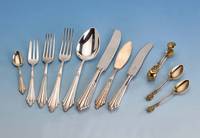 58-teiliges Besteck WMF-FÄCHERMUSTER, deutsch 30/40er Jahre, 90er Auflage, best. aus: 6 Menuegabeln, 6 Menuemesser, 6 Menue- lÖffel, 6 ...