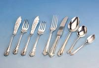 Fischbesteck fÜr 6 Personen, deutsch, um 1900, 800er Silber, Meistermarke unged., graviert, best. aus: 6 Messer (Bes.-Monogr. W und M), 6 Gabeln ...